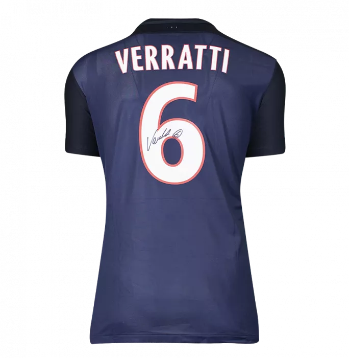 Marco Verratti Official UEFA Champions League Back Signed And Framed Paris Saint-Germain 2015-16 Home Shirt With Fan Style Number