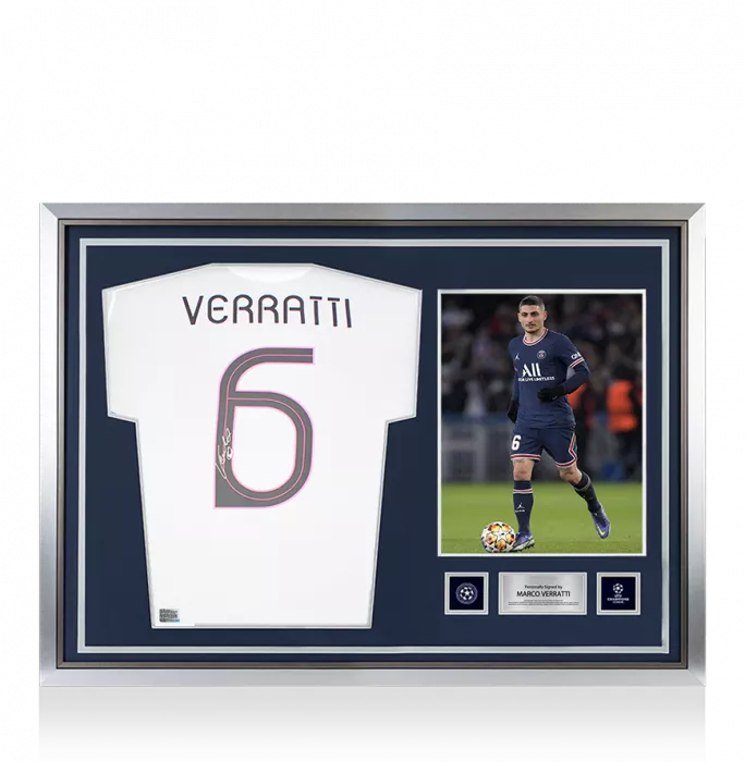 Marco Verratti Official UEFA Champions League Back Signed and Hero Framed Paris Saint-Germain 2021-22 Away Shirt