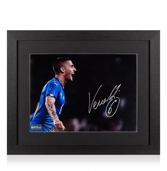 Marco Verratti Signed Italy Photo In Black Wooden Frame