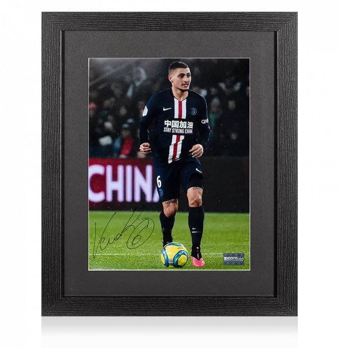 Marco Verratti Signed Paris Saint-Germain Photo In Black Wooden Frame