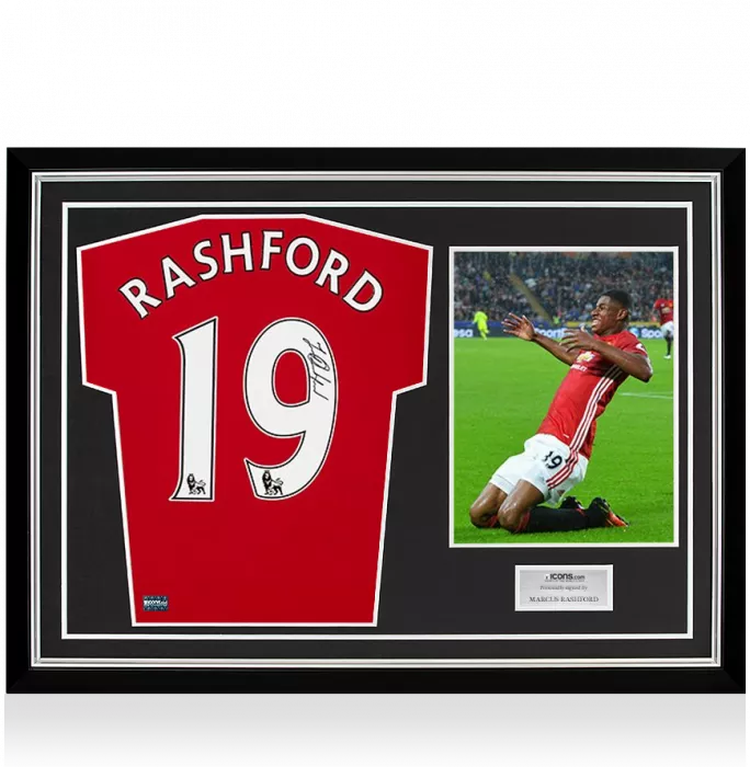 Marcus Rashford Back Signed Manchester United 2016-17 Home Shirt In Hero Frame: Option 1