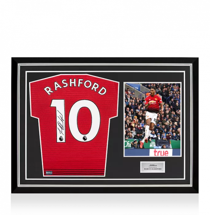 Marcus Rashford Back Signed Manchester United 2018-19 Home Shirt In Hero Frame: Option 1