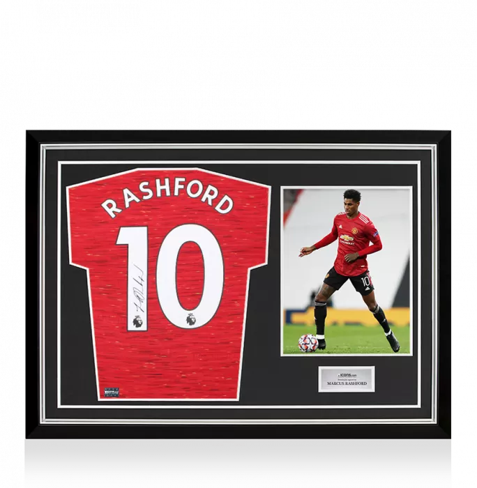 Marcus Rashford Back Signed Manchester United 2020-21 Home Shirt In Hero Frame: Option 1