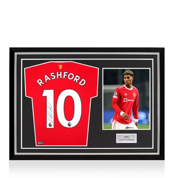 Marcus Rashford Back Signed Manchester United 2021-22 Home Shirt In Hero Frame: Option 1