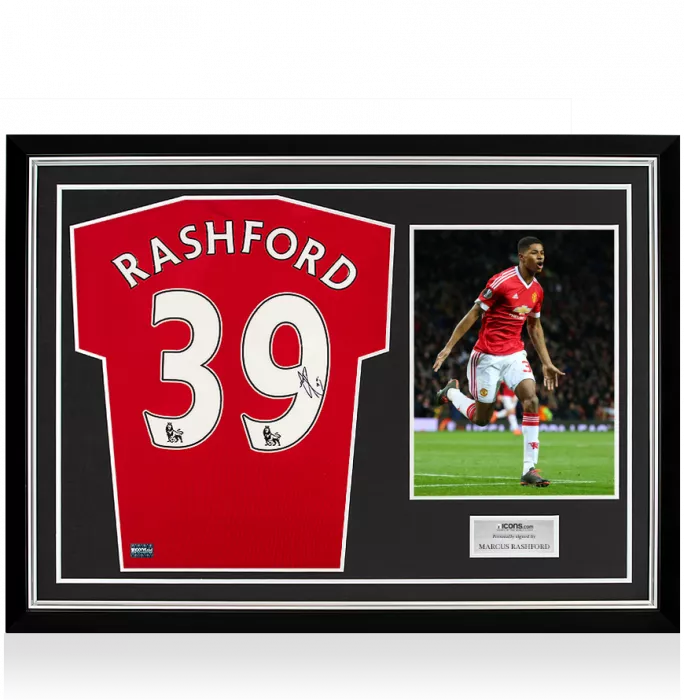 Marcus Rashford Back Signed Manchester United Home Shirt In Hero Frame: Option 1