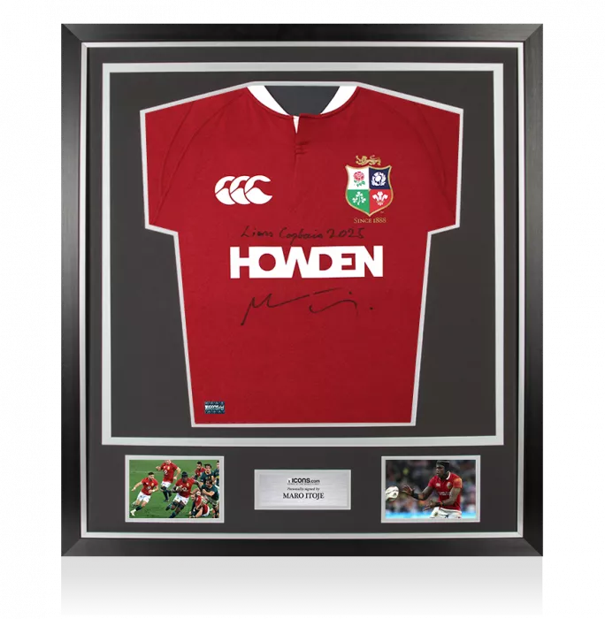 Maro Itoje Front Signed British & Irish Lions 2025 Shirt In Classic Frame - Lions Captain 2025 Inscription