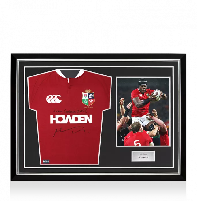 Maro Itoje Front Signed British & Irish Lions 2025 Shirt In Hero Frame: Option 1 - Lions Captain 2025 Inscription