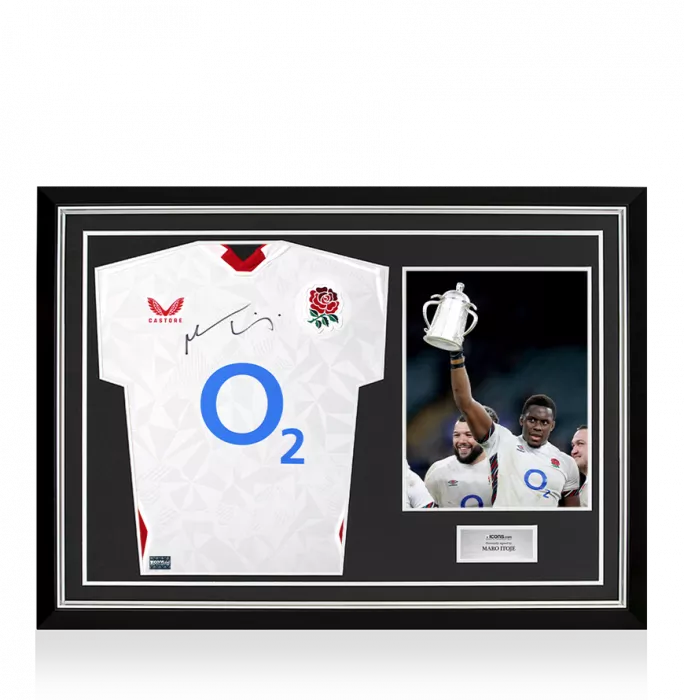 Maro Itoje Front Signed England 2025 Home Shirt In Hero Frame: Option 1