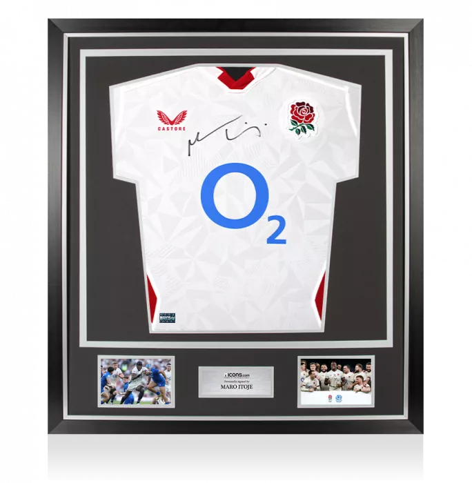Maro Itoje Front Signed England 2025 Home Shirt In Classic Frame