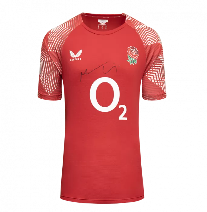 Maro Itoje Front Signed England Pre-Match Shirt In Hero Frame: Option 1
