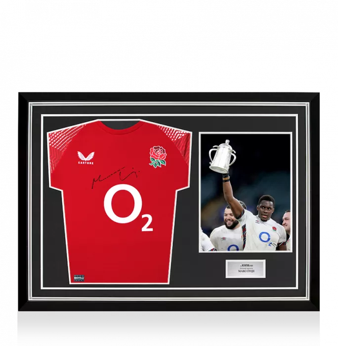 Maro Itoje Front Signed England Pre-Match Shirt In Hero Frame: Option 1