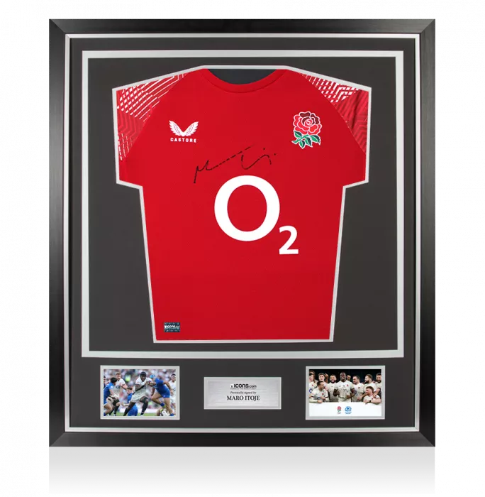 Maro Itoje Front Signed England Pre-Match Shirt In Classic Frame