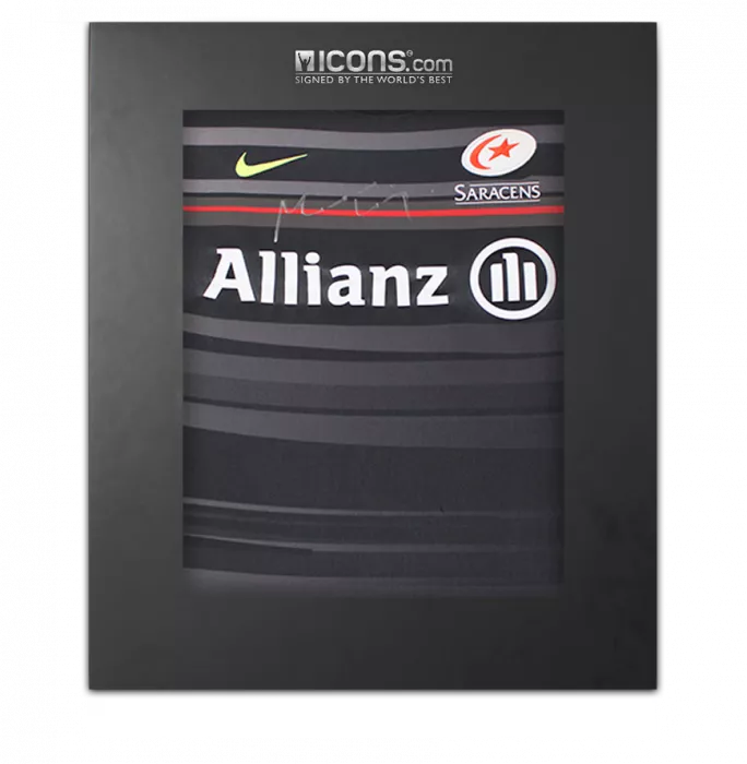 Maro Itoje Front Signed Saracens 2014-15 Home Shirt In Deluxe Packaging