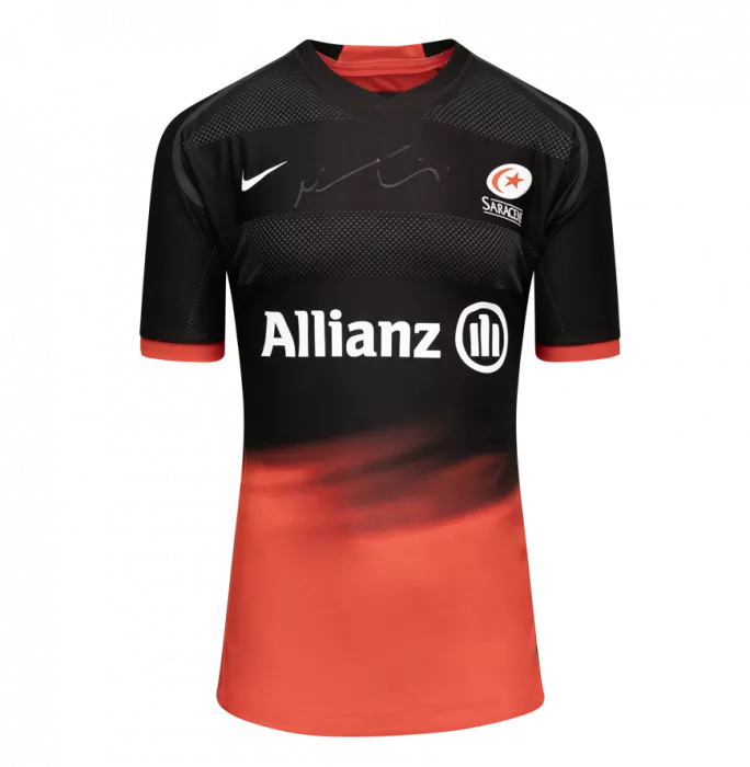 Maro Itoje Front Signed Saracens 2015-16 Authentic Home Shirt In Deluxe Packaging