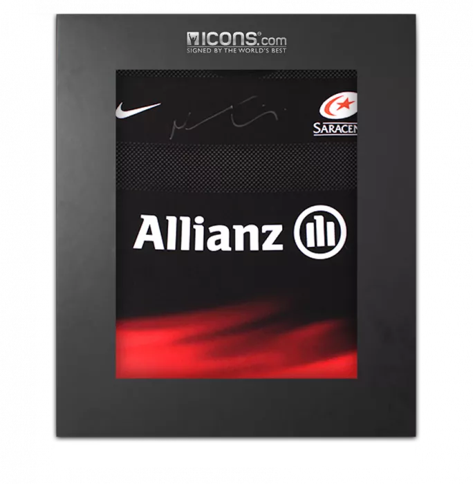 Maro Itoje Front Signed Saracens 2015-16 Authentic Home Shirt In Deluxe Packaging