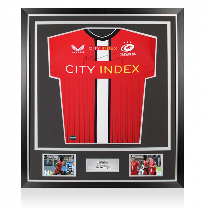 Maro Itoje Front Signed Saracens 2021-22 Away Shirt In Classic Frame