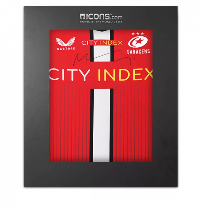 Maro Itoje Front Signed Saracens 2021-22 Away Shirt In Deluxe Packaging