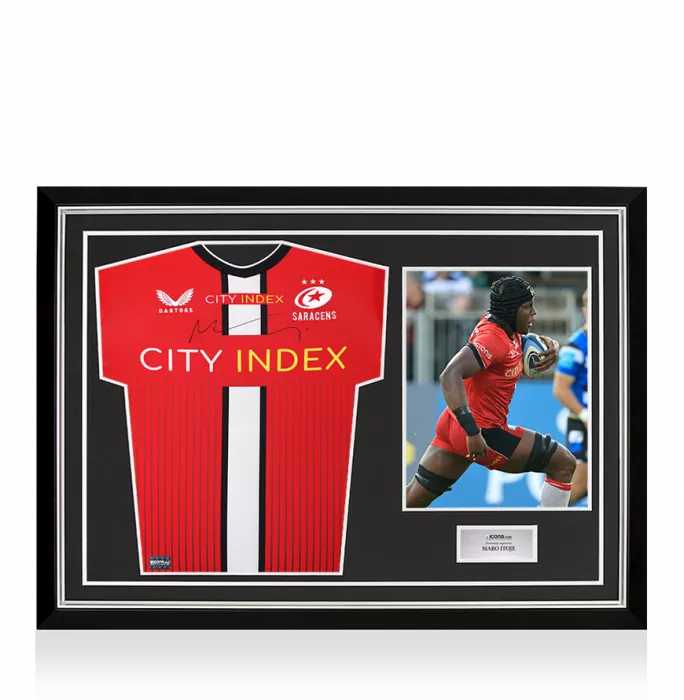 Maro Itoje Front Signed Saracens 2021-22 Away Shirt In Hero Frame: Option 1