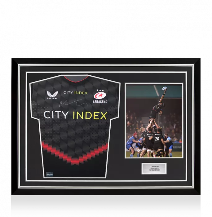 Maro Itoje Front Signed Saracens 2021-22 Home Shirt In Hero Frame: Option 1