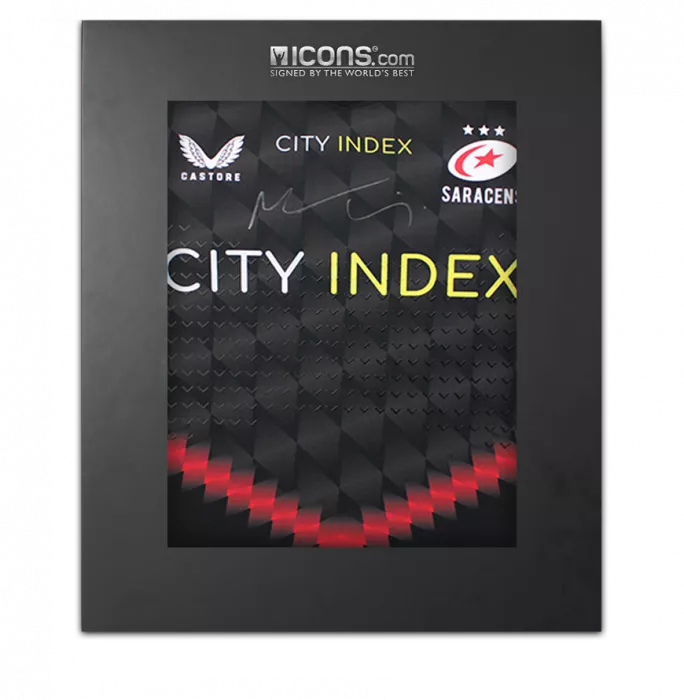 Maro Itoje Front Signed Saracens 2021-22 Home Shirt In Deluxe Packaging