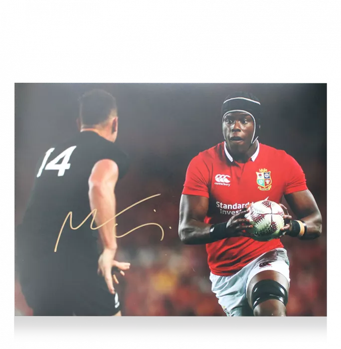 Maro Itoje Signed British & Irish Lions Photo In Black Wooden Frame: In Action Vs All Blacks