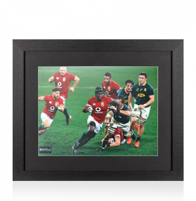 Maro Itoje Signed British & Irish Lions Photo In Black Wooden Frame: In Action vs Springboks