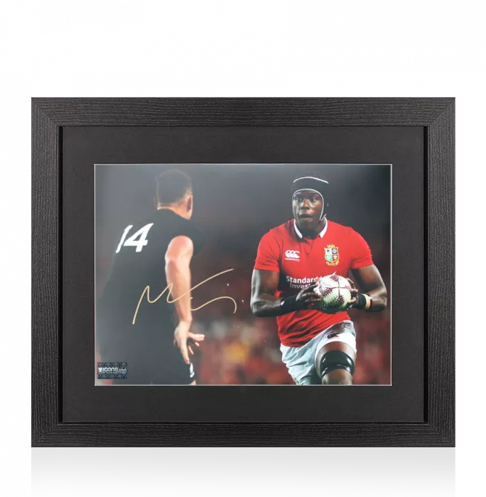 Maro Itoje Signed British & Irish Lions Photo In Black Wooden Frame: In Action vs All Blacks