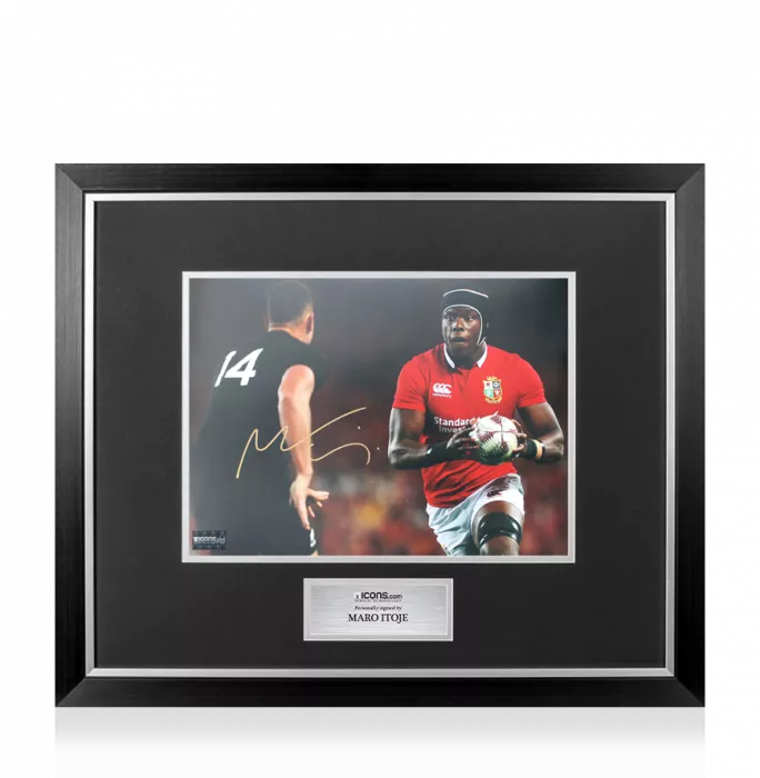 Maro Itoje Signed British & Irish Lions Photo In Premium Photo Frame: In Action vs All Blacks