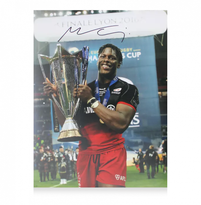 Maro Itoje Signed Saracens Photo In Black Wooden Frame: 2016 Champions Cup Winner