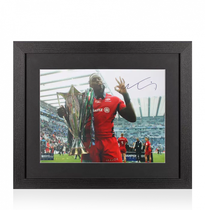 Maro Itoje Signed Saracens Photo In Black Wooden Frame: 2019 Champions Cup Winner