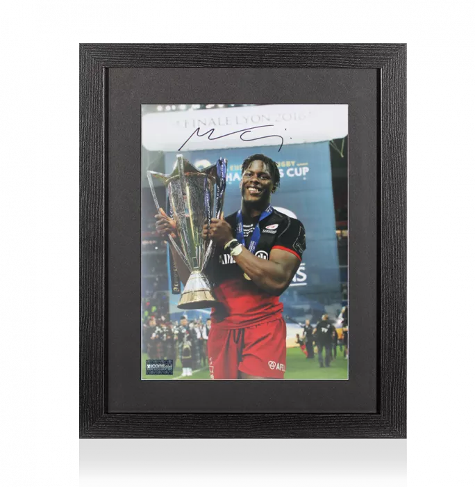 Maro Itoje Signed Saracens Photo In Black Wooden Frame: 2016 Champions Cup Winner