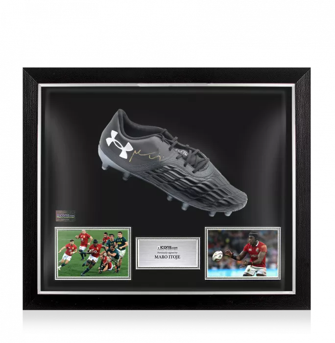 Maro Itoje Signed Under Armour Clone Magnetico Rugby Boot In Bubble Frame: Option 1