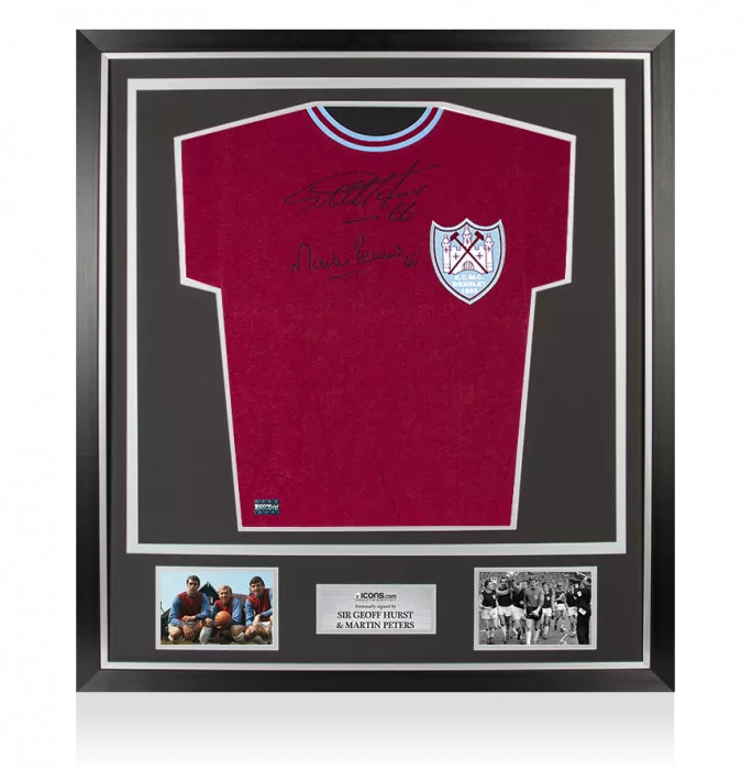 Martin Peters & Geoff Hurst Front Signed West Ham 1965-66 Home Shirt In Classic Frame