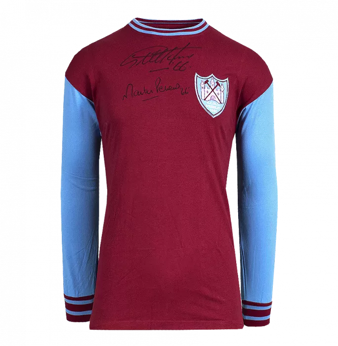 Martin Peters & Geoff Hurst Front Signed West Ham 1965-66 Home Shirt In Hero Frame: Option 1