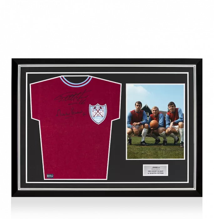 Martin Peters & Geoff Hurst Front Signed West Ham 1965-66 Home Shirt In Hero Frame: Option 1
