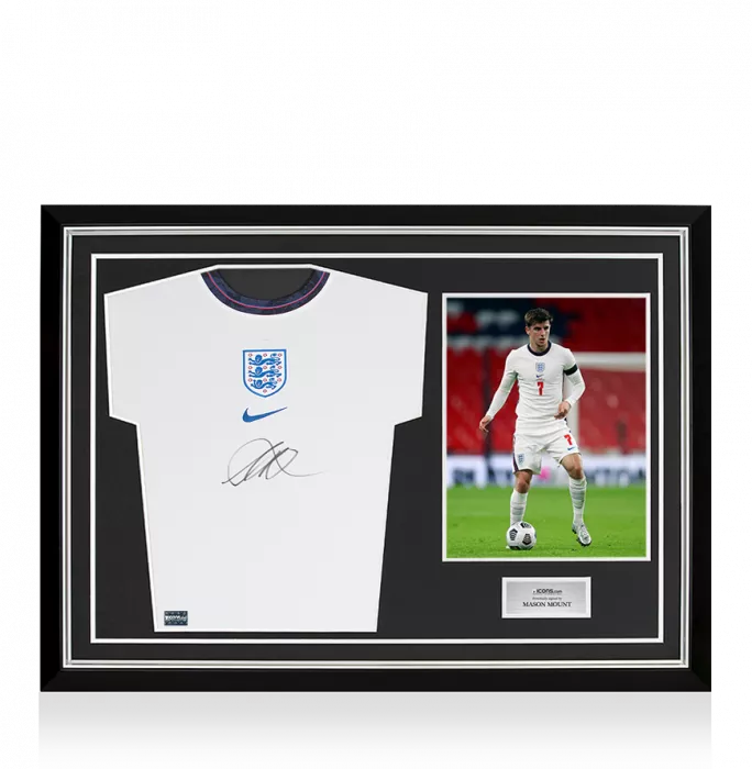 Mason Mount Front Signed England 2020-21 Home Shirt In Hero Frame: Option 1
