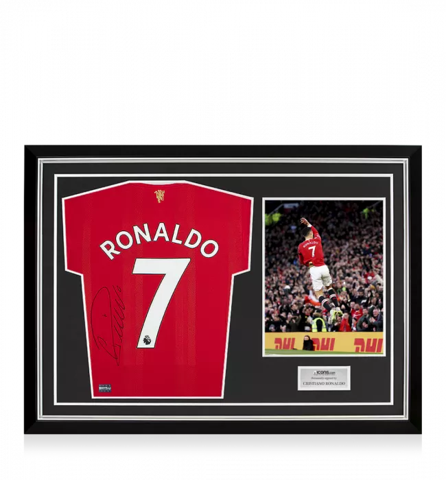 MATCH ISSUE Cristiano Ronaldo Back Signed Manchester United 2021-22 Home Shirt In Hero Frame: Option 1