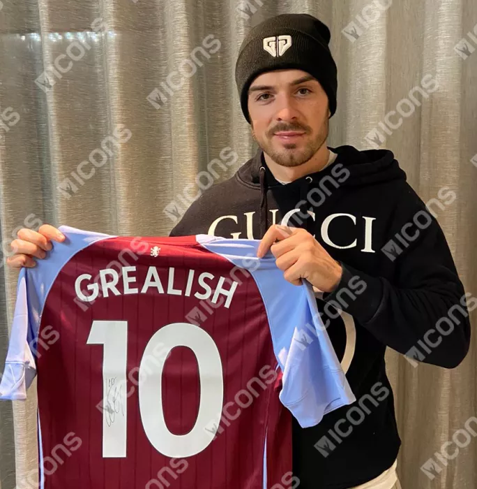 MATCH ISSUE Jack Grealish Back Signed Aston Villa 2020-21 Home Shirt With Fan Style Numbers In Classic Frame