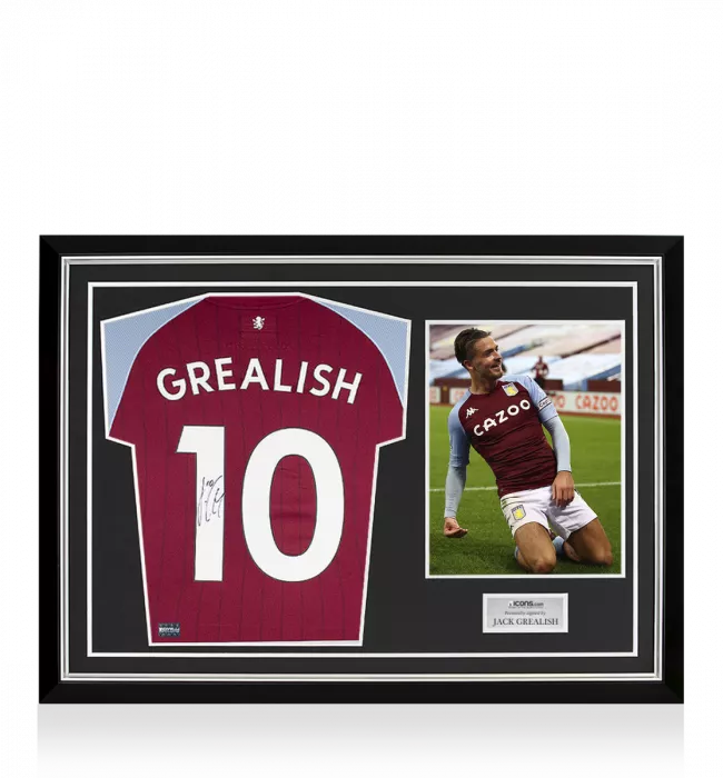 MATCH ISSUE Jack Grealish Back Signed Aston Villa 2020-21 Home Shirt With Fan Style Numbers In Hero Frame: Option 1