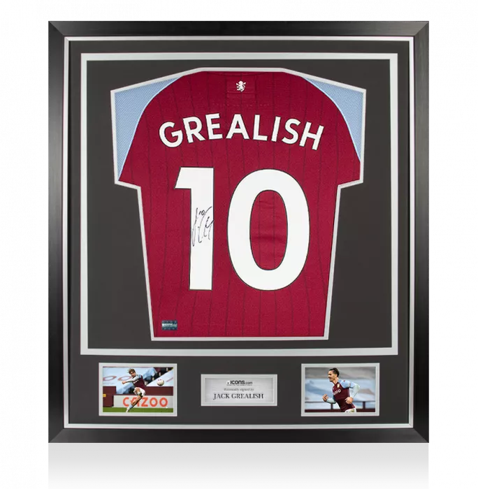 MATCH ISSUE Jack Grealish Back Signed Aston Villa 2020-21 Home Shirt With Fan Style Numbers In Classic Frame