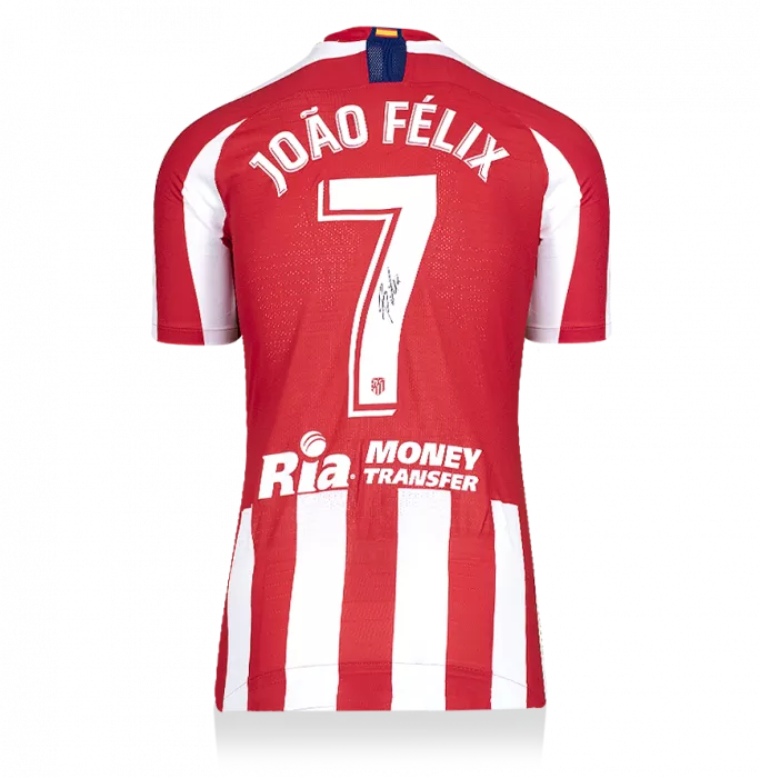 MATCH ISSUE Joao Felix Back Signed Atletico Madrid 2019-20 Home Shirt: La Liga Edition In Classic Frame