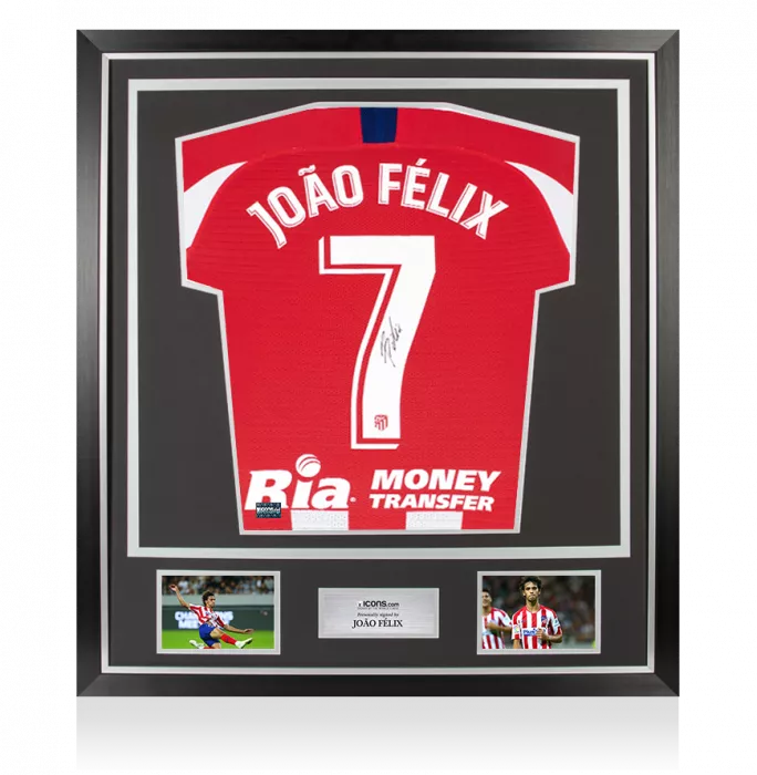 MATCH ISSUE Joao Felix Back Signed Atletico Madrid 2019-20 Home Shirt: La Liga Edition In Classic Frame