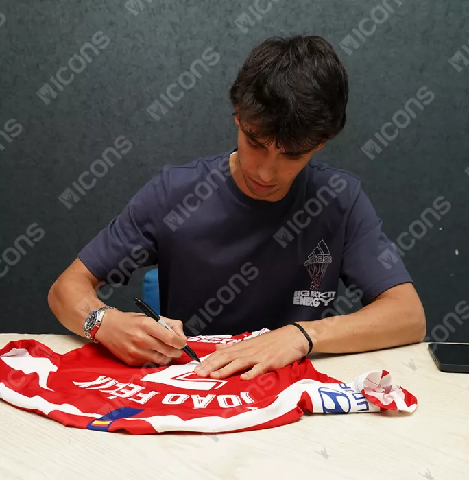 MATCH ISSUE Joao Felix Back Signed Atletico Madrid 2019-20 Home Shirt: La Liga Edition In Hero Frame: Option 1
