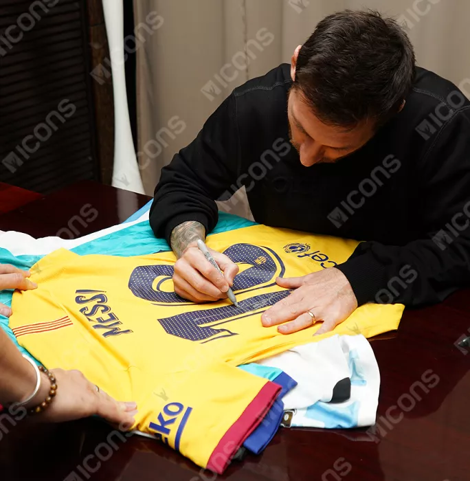 MATCH ISSUE Lionel Messi Official FC Barcelona Back Signed And Framed 2019-20 Away Shirt