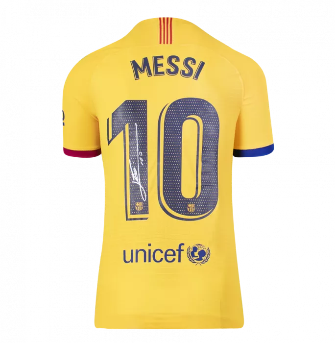 MATCH ISSUE Lionel Messi Official FC Barcelona Back Signed And Framed 2019-20 Away Shirt