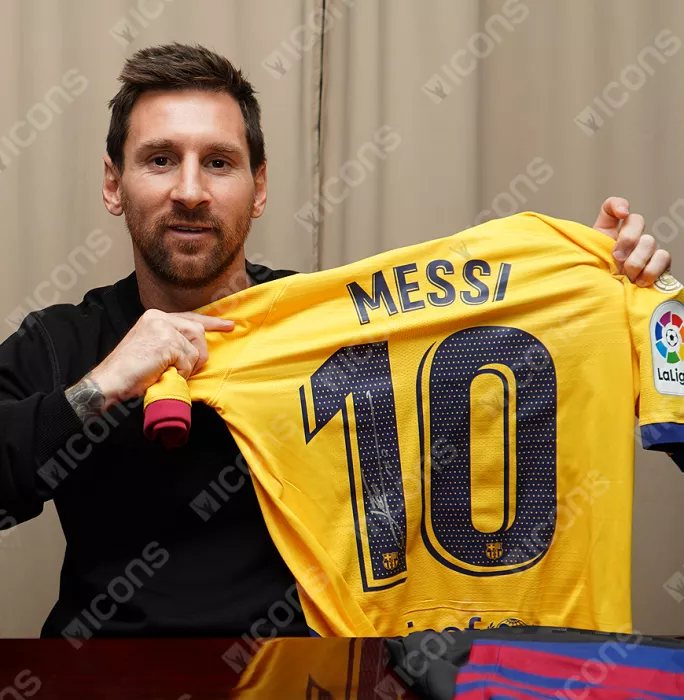 MATCH ISSUE Lionel Messi Official FC Barcelona Back Signed And Framed 2019-20 Away Shirt