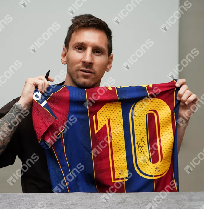 MATCH ISSUE Lionel Messi Official FC Barcelona Back Signed And Framed 2020-21 Home Shirt