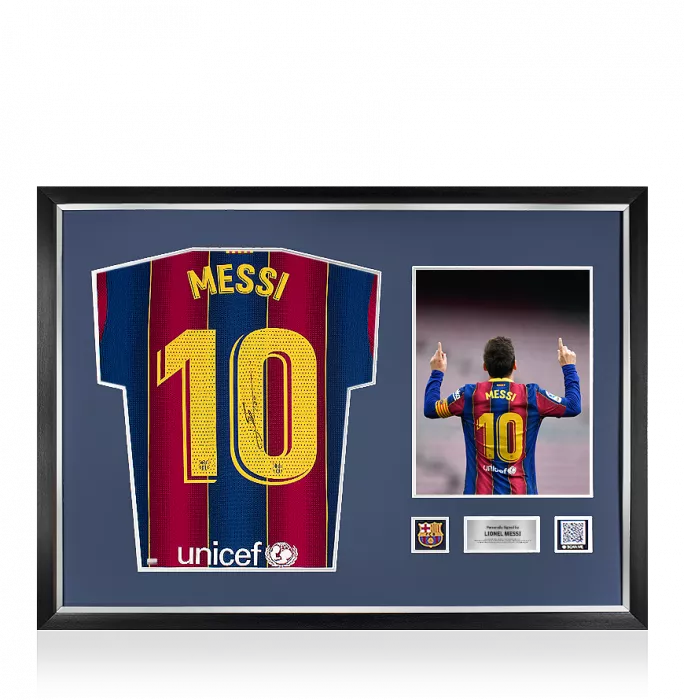 MATCH ISSUE Lionel Messi Official FC Barcelona Back Signed And Framed 2020-21 Home Shirt