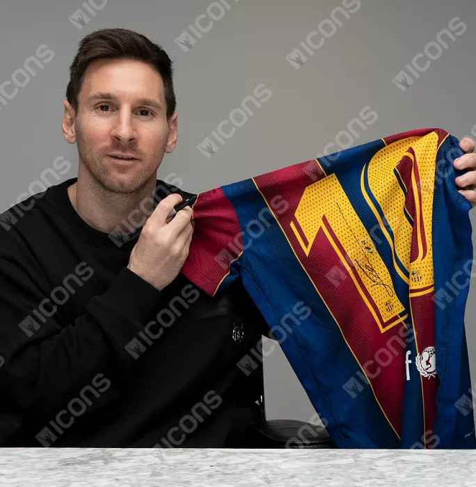 MATCH ISSUE Lionel Messi Official FC Barcelona Back Signed And Framed 2020-21 Home Shirt
