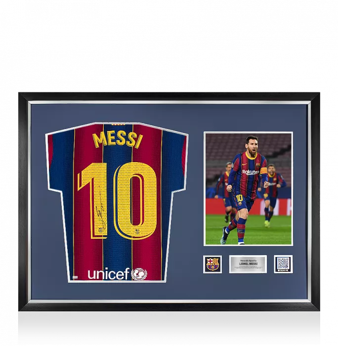 MATCH ISSUE Lionel Messi Official FC Barcelona Back Signed and Framed 2020-21 Home Shirt